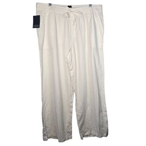 NWT Gap Women's White Linen Blend Wide Leg Flowy Pants Size XL Elastic Waist